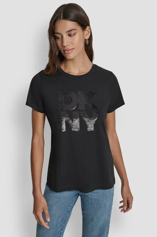 DKNY SEQUIN LOGO CREW NECK TEE sold by DKNY