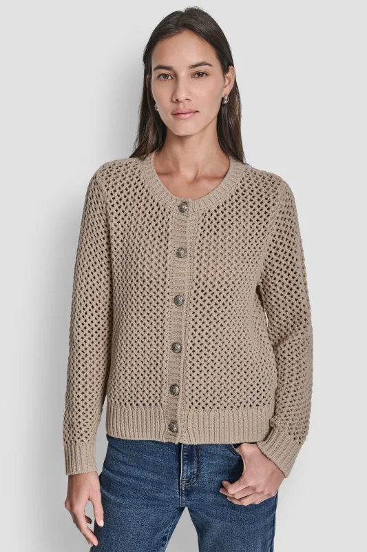 TEXTURED BUTTON FRONT SWEATER JACKET sold by DKNY