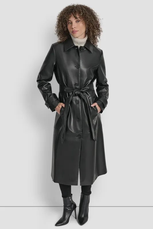 FAUX LEATHER LONG TRENCH sold by DKNY