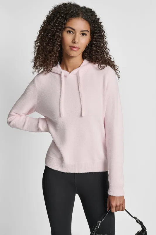 FEATHER YARN HOODIE WITH DRAWCORD AND TONAL LOGO sold by DKNY