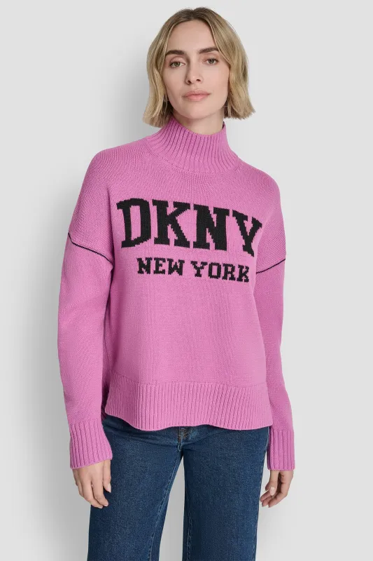 LOGO TURTLENECK HIGH LOW SWEATER sold by DKNY