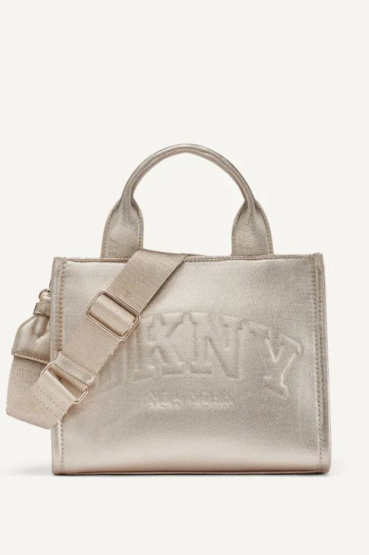 HADLEE SMALL METALLIC LOGO TOTE sold by DKNY
