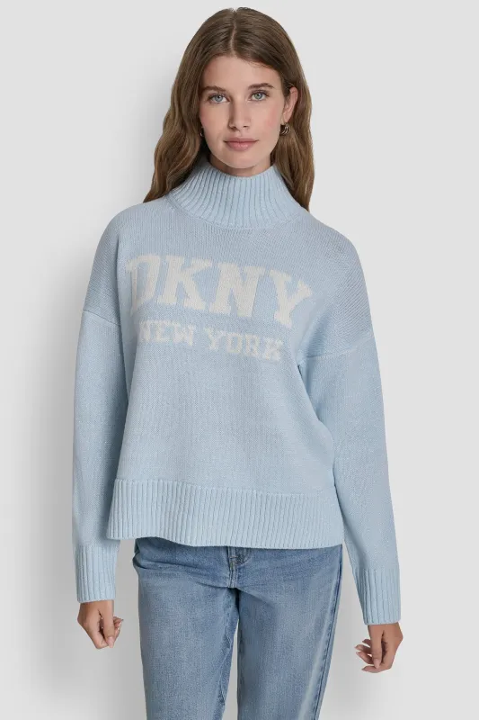 LOGO TURTLENECK HIGH LOW SWEATER sold by DKNY