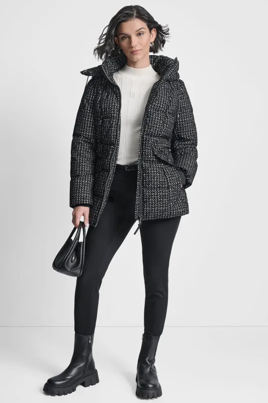 COTTON TOUCH PUFFER WITH HOOD AND BELT made by DKNY