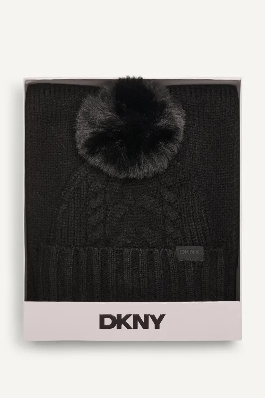 2 PIECE CABLE SCARF AND BEANIE SET made by DKNY