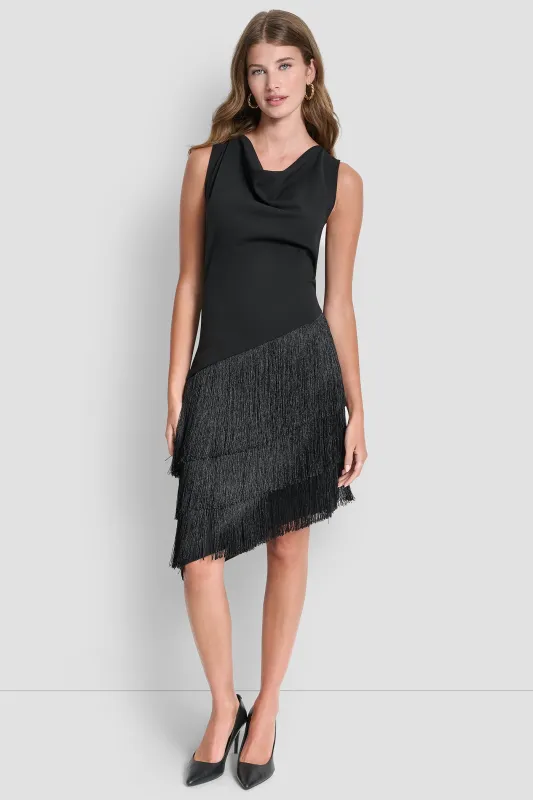 ASYMMETRIC FRINGE DRESS made by DKNY