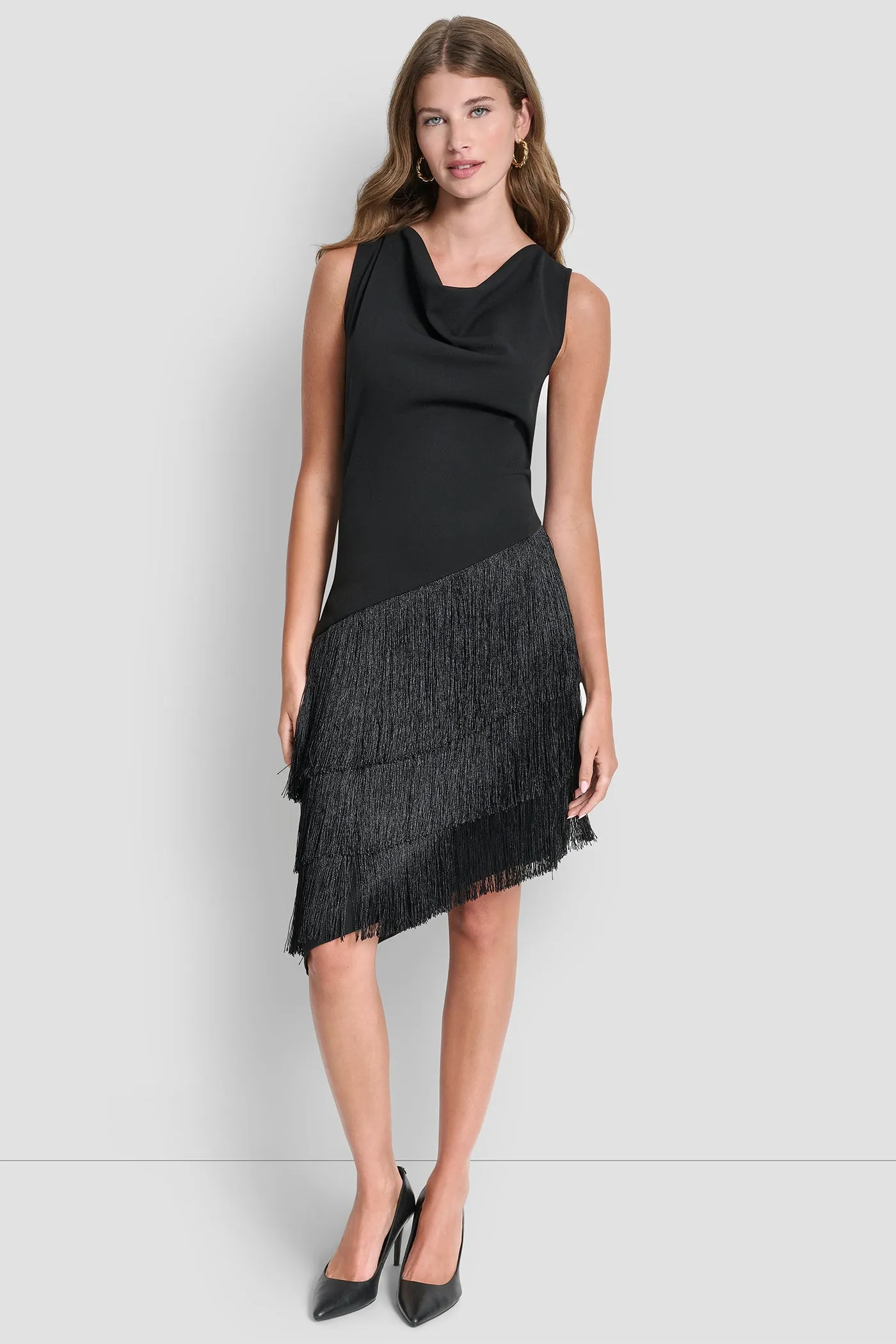 ASYMMETRIC FRINGE DRESS sold by DKNY