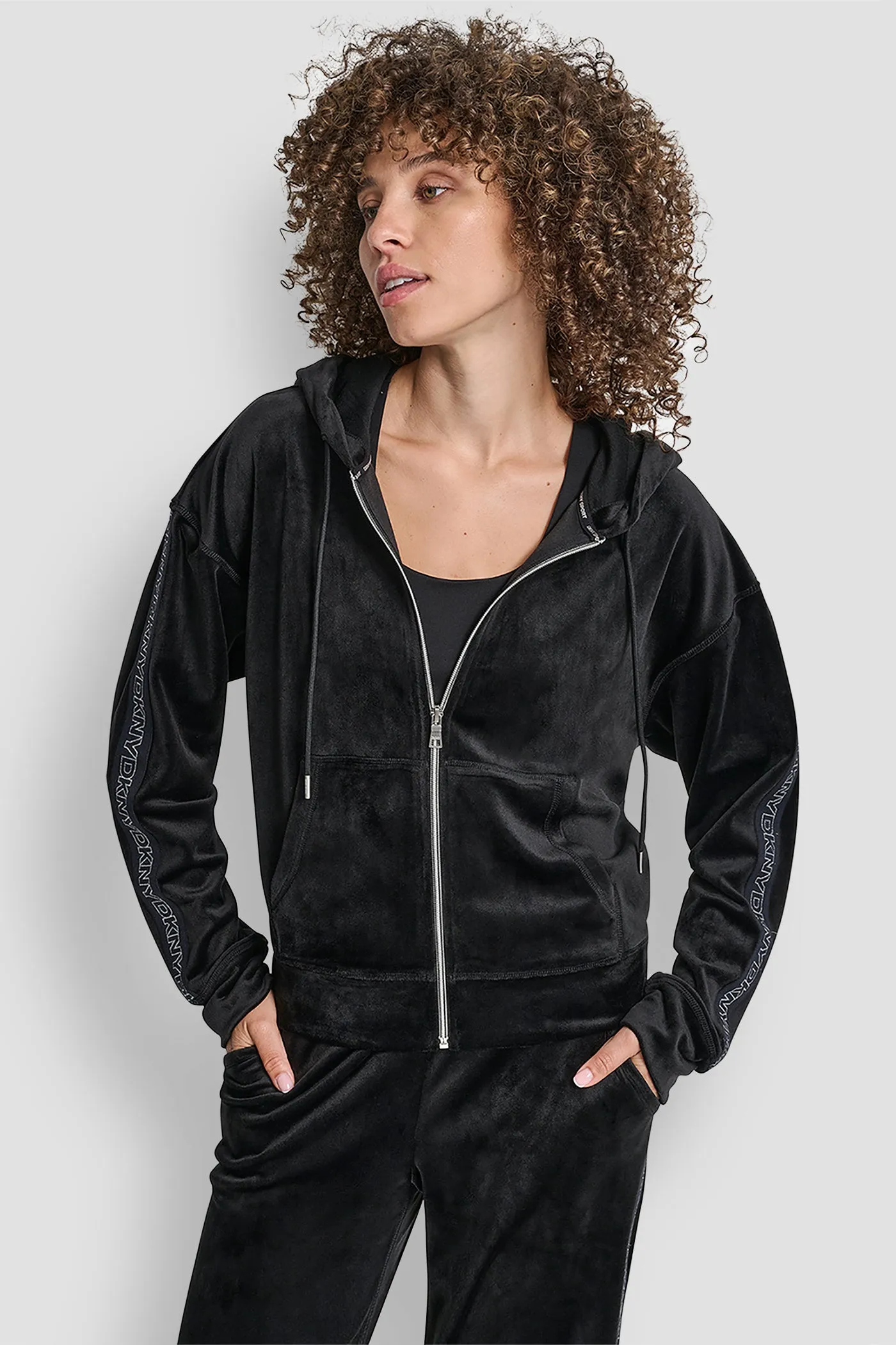 VELOUR FULL ZIP HOODIE WITH METALLIC LOGO sold by DKNY