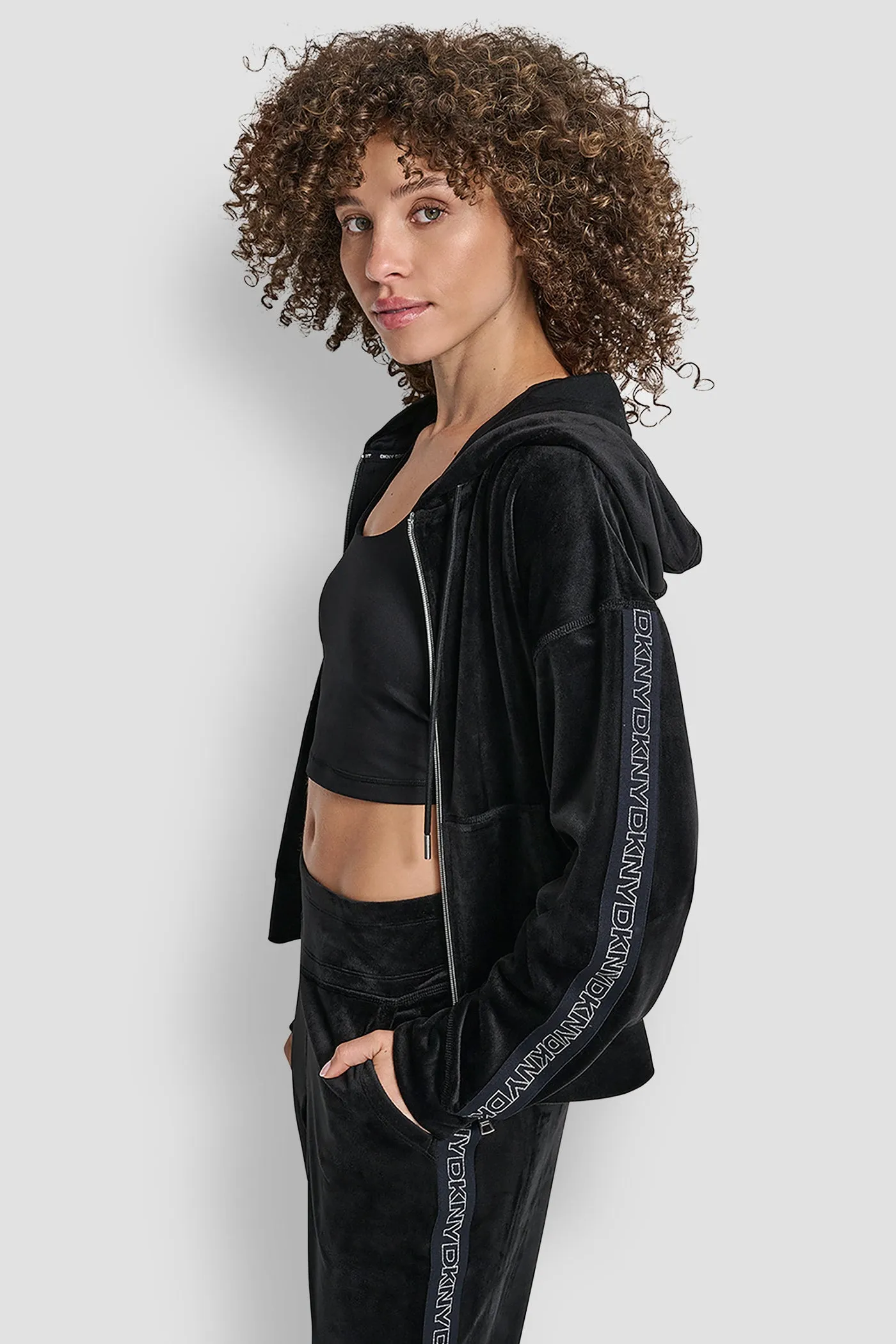 VELOUR FULL ZIP HOODIE WITH METALLIC LOGO sold by DKNY product image thumbnail 3