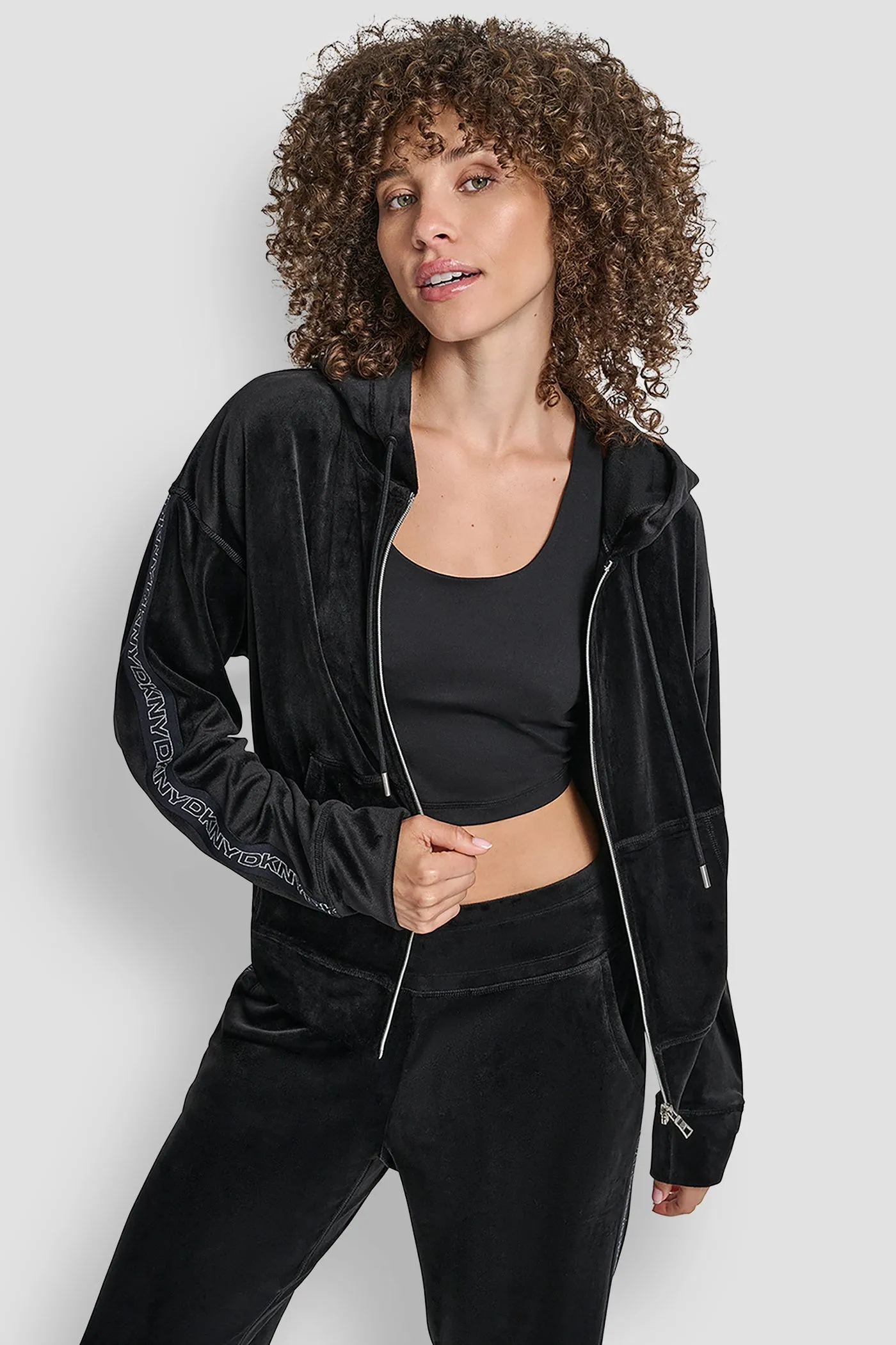 VELOUR FULL ZIP HOODIE WITH METALLIC LOGO sold by DKNY product image thumbnail 4