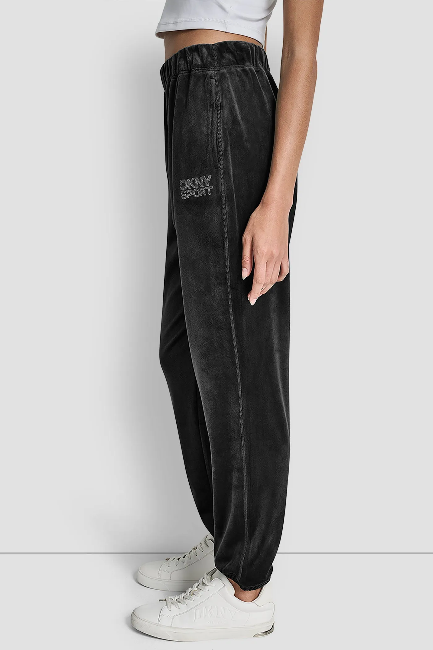 VELOUR RHINESTONE LOGO RELAXED JOGGER sold by DKNY product image thumbnail 3