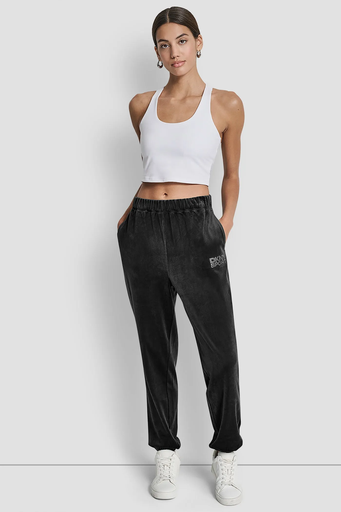 VELOUR RHINESTONE LOGO RELAXED JOGGER sold by DKNY product image thumbnail 4