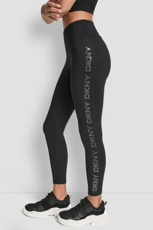HIGH WAIST 7/8 RHINESTONE LOGO LEGGING sold by DKNY