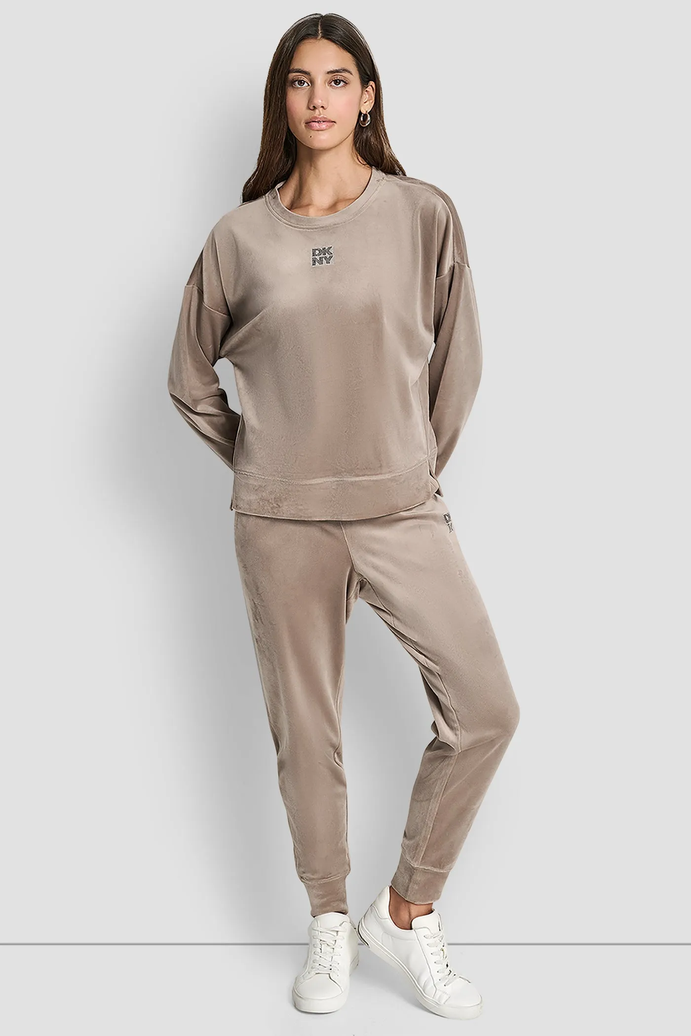 VELOUR RHINESTONE TWO TONE LOGO PULLOVER sold by DKNY product image thumbnail 3