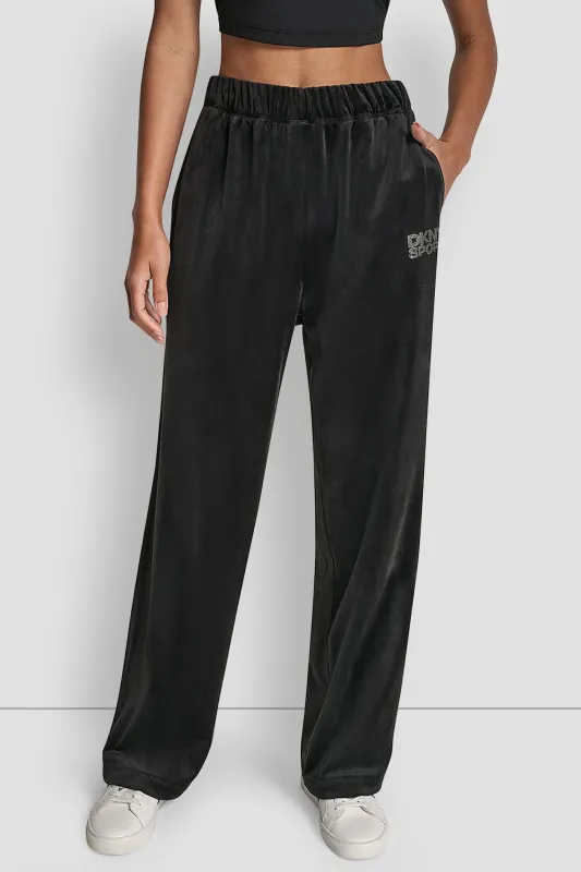 VELOUR RHINESTONE LOGO PANT made by DKNY