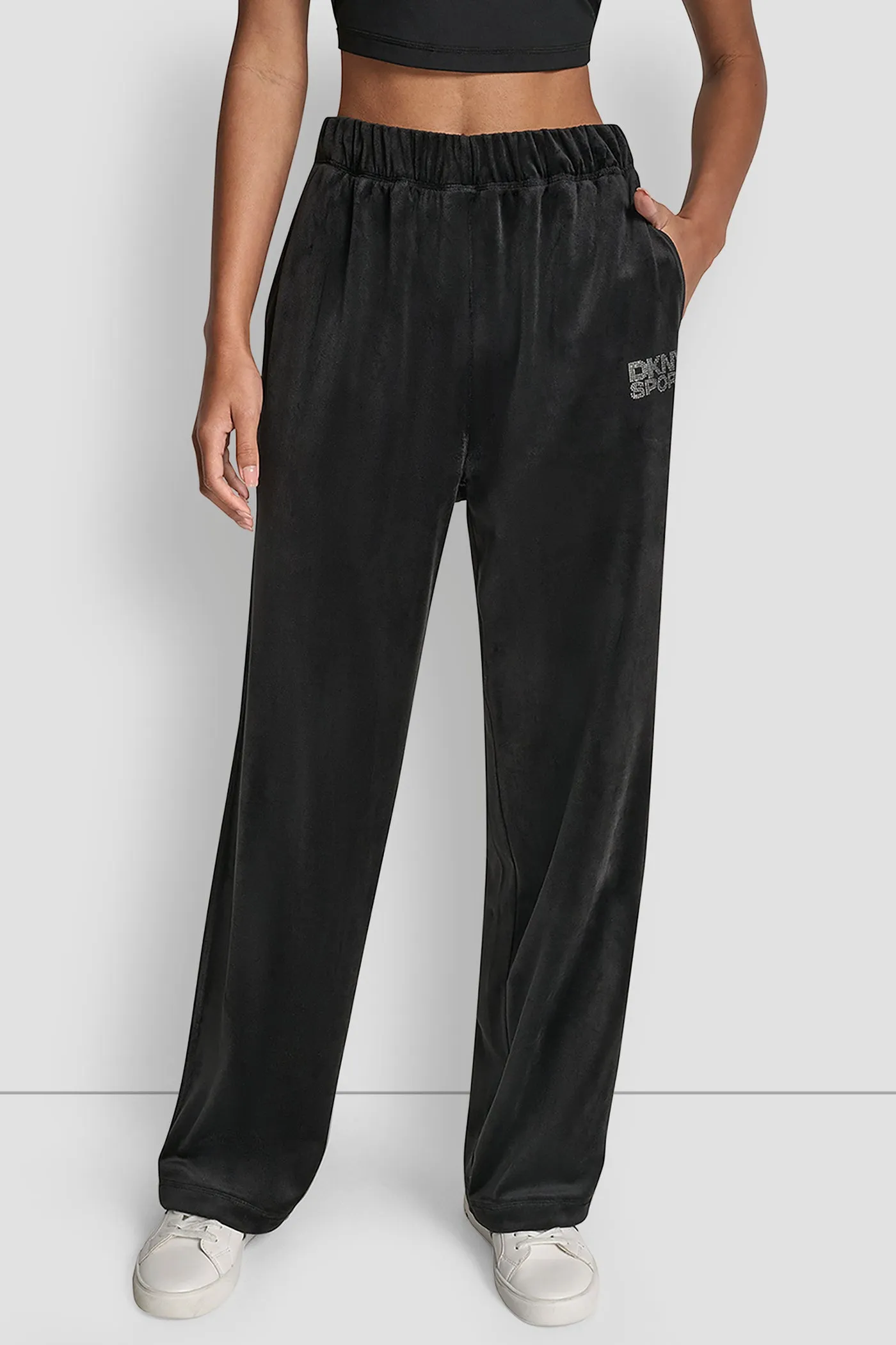 VELOUR RHINESTONE LOGO PANT sold by DKNY
