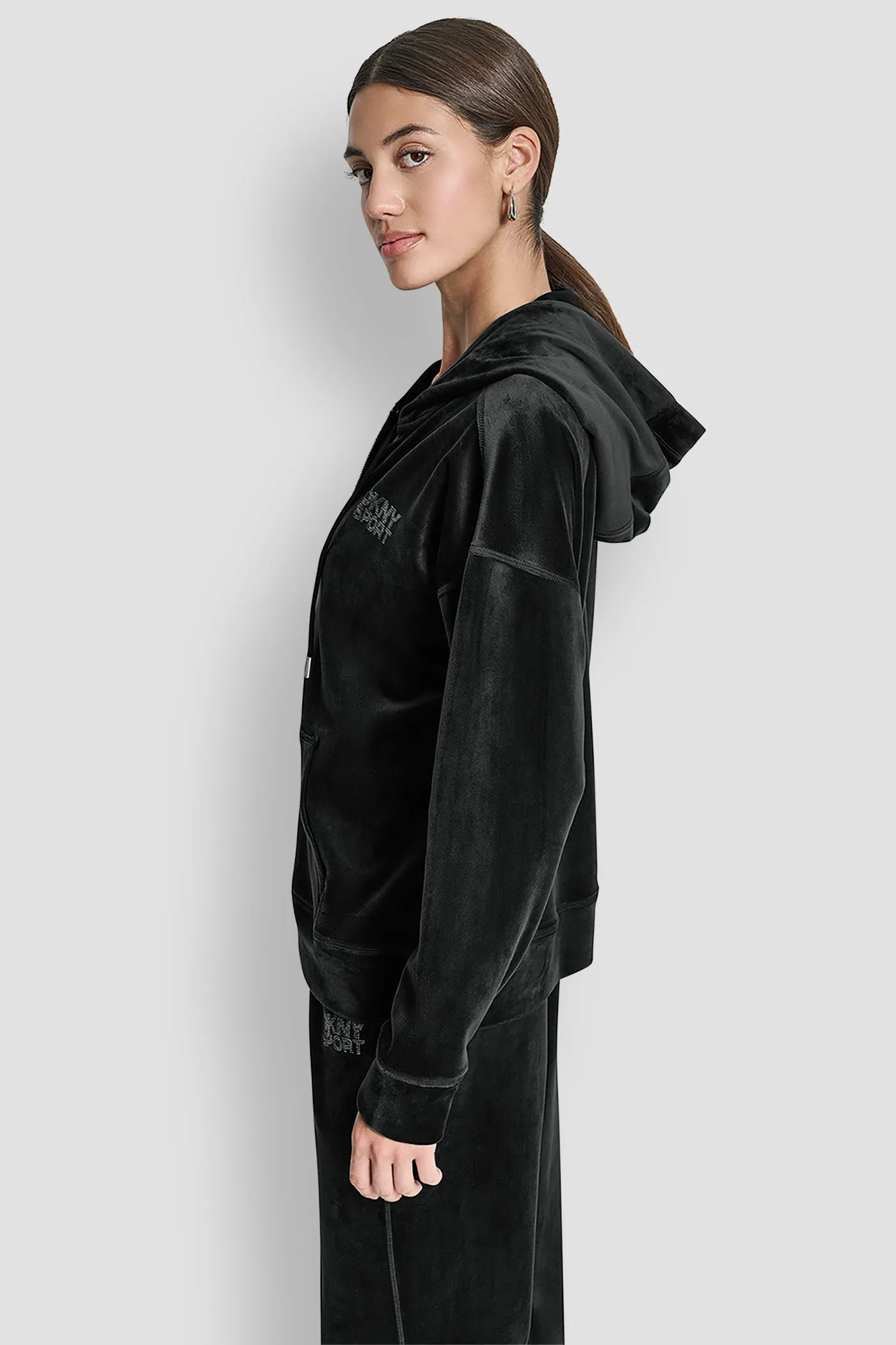 VELOUR RHINESTONE LOGO FULL ZIP HOODIE sold by DKNY product image thumbnail 3