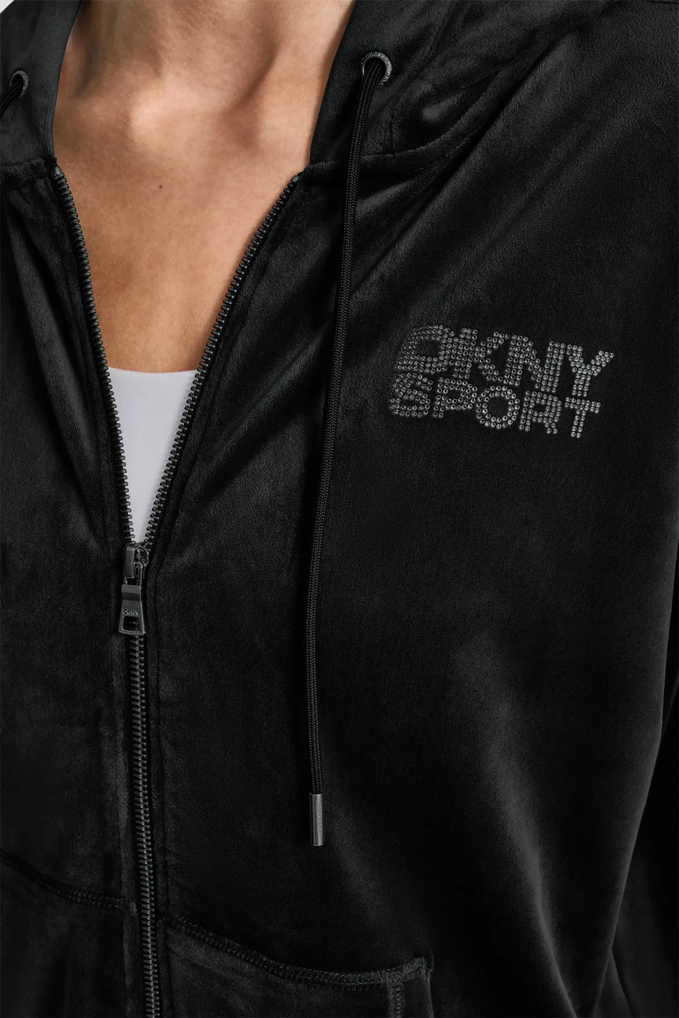VELOUR RHINESTONE LOGO FULL ZIP HOODIE sold by DKNY product image thumbnail 5