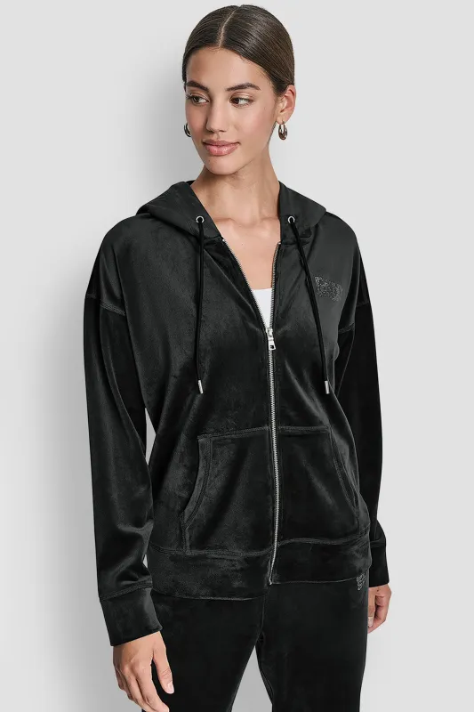 VELOUR RHINESTONE LOGO FULL ZIP HOODIE sold by DKNY