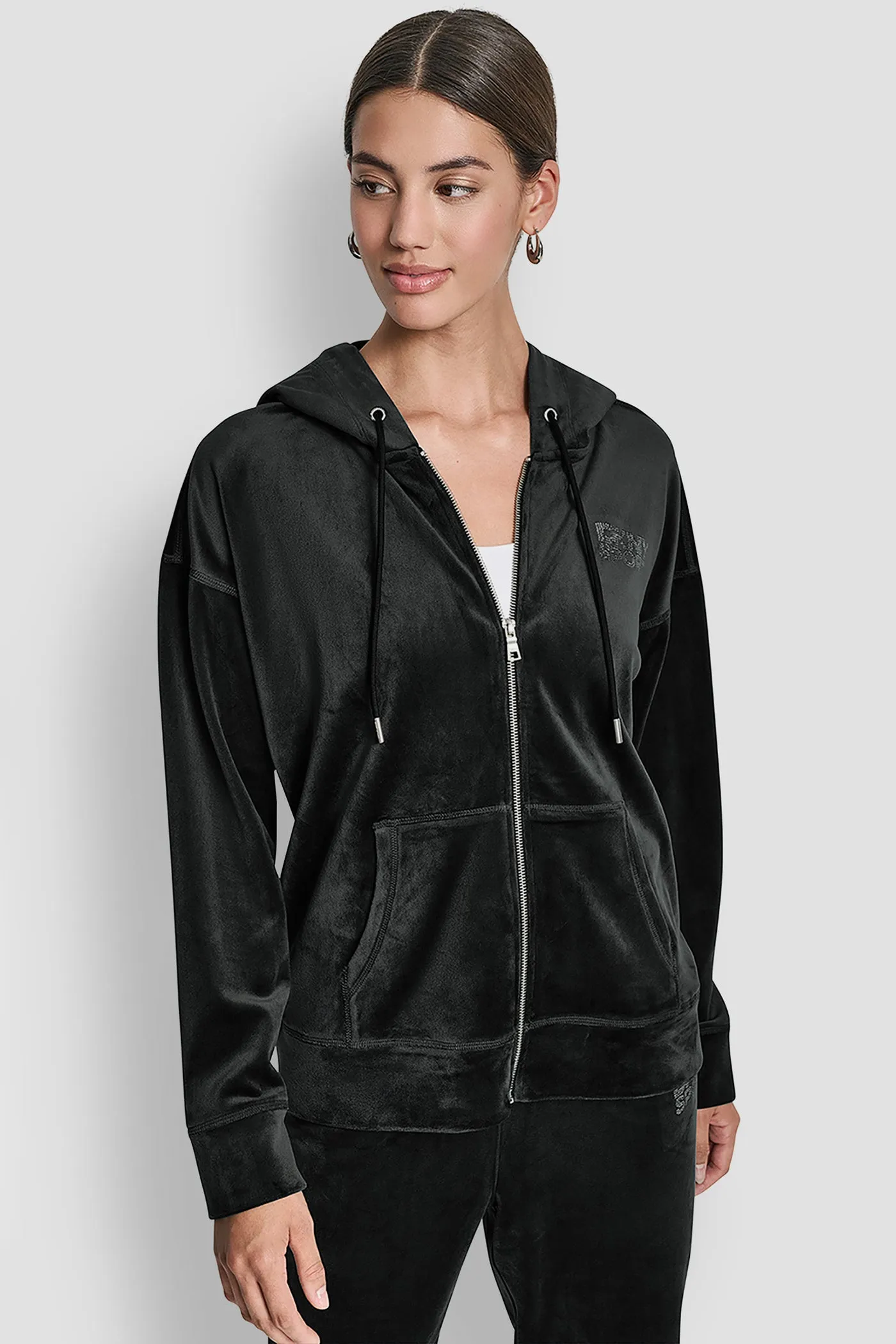 VELOUR RHINESTONE LOGO FULL ZIP HOODIE sold by DKNY