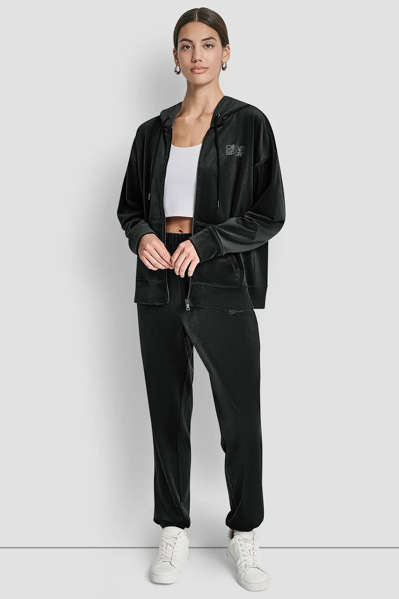 VELOUR RHINESTONE LOGO FULL ZIP HOODIE sold by DKNY product image thumbnail 4