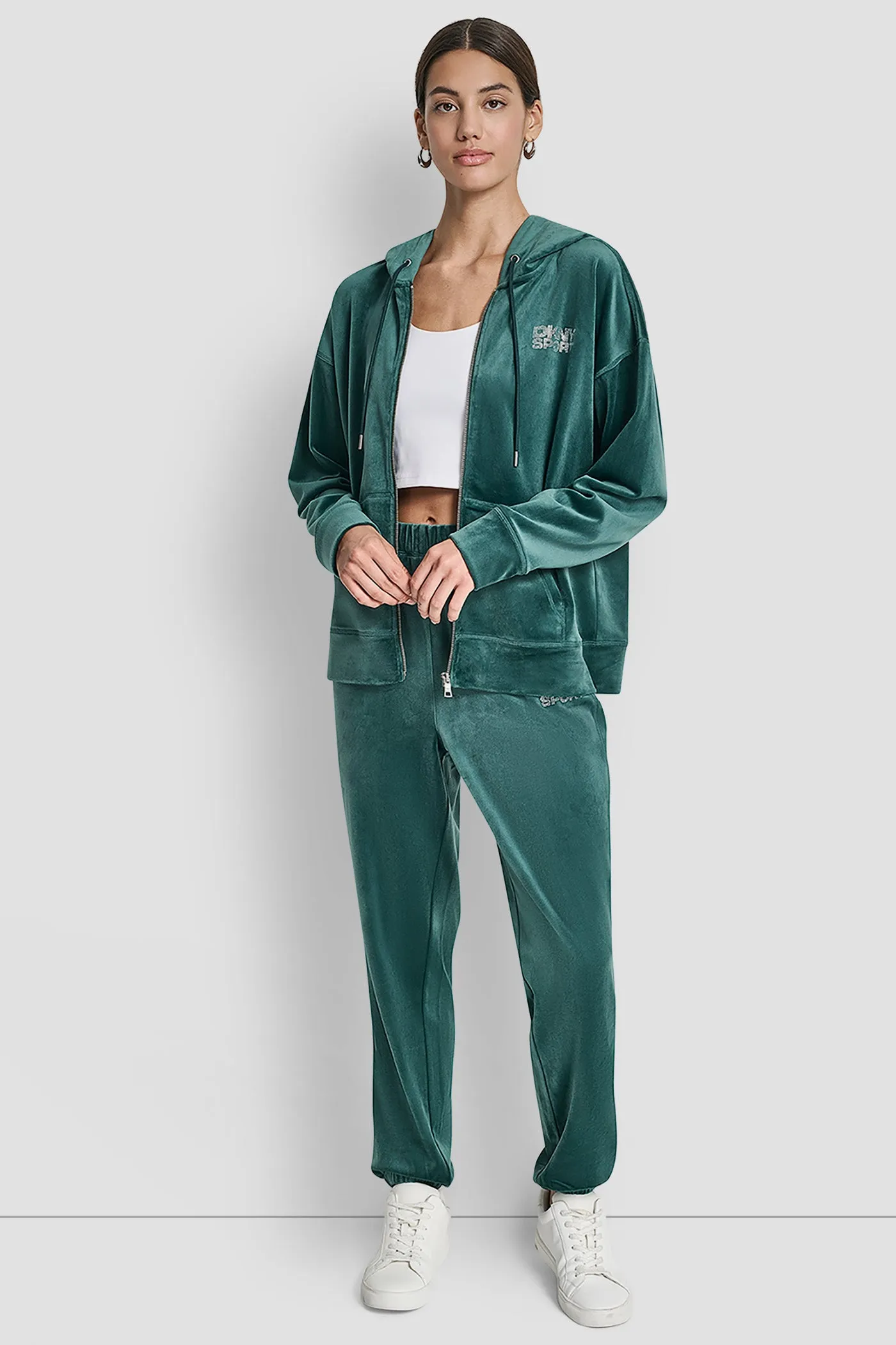VELOUR RHINESTONE LOGO FULL ZIP HOODIE sold by DKNY product image thumbnail 4