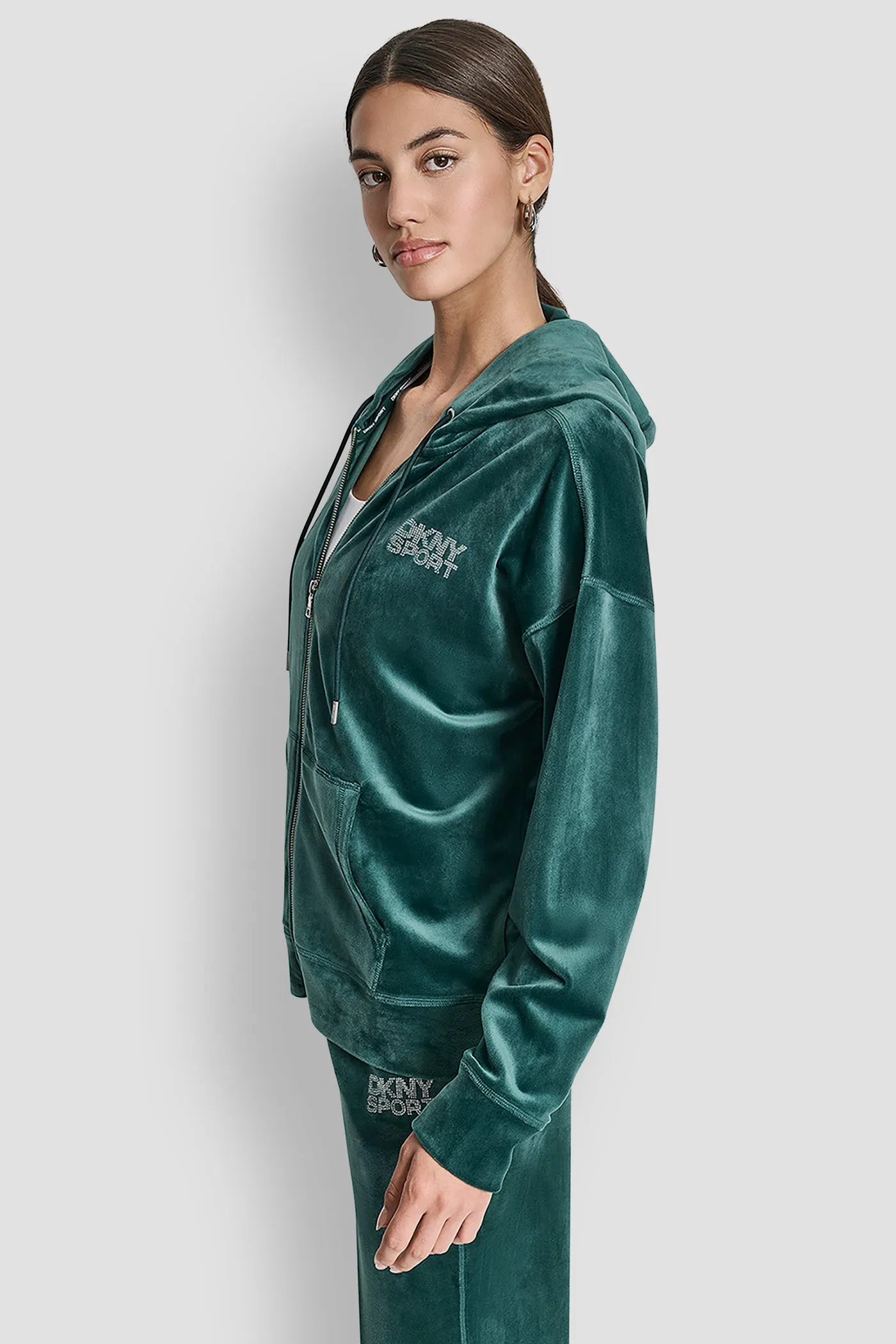 VELOUR RHINESTONE LOGO FULL ZIP HOODIE sold by DKNY product image thumbnail 3