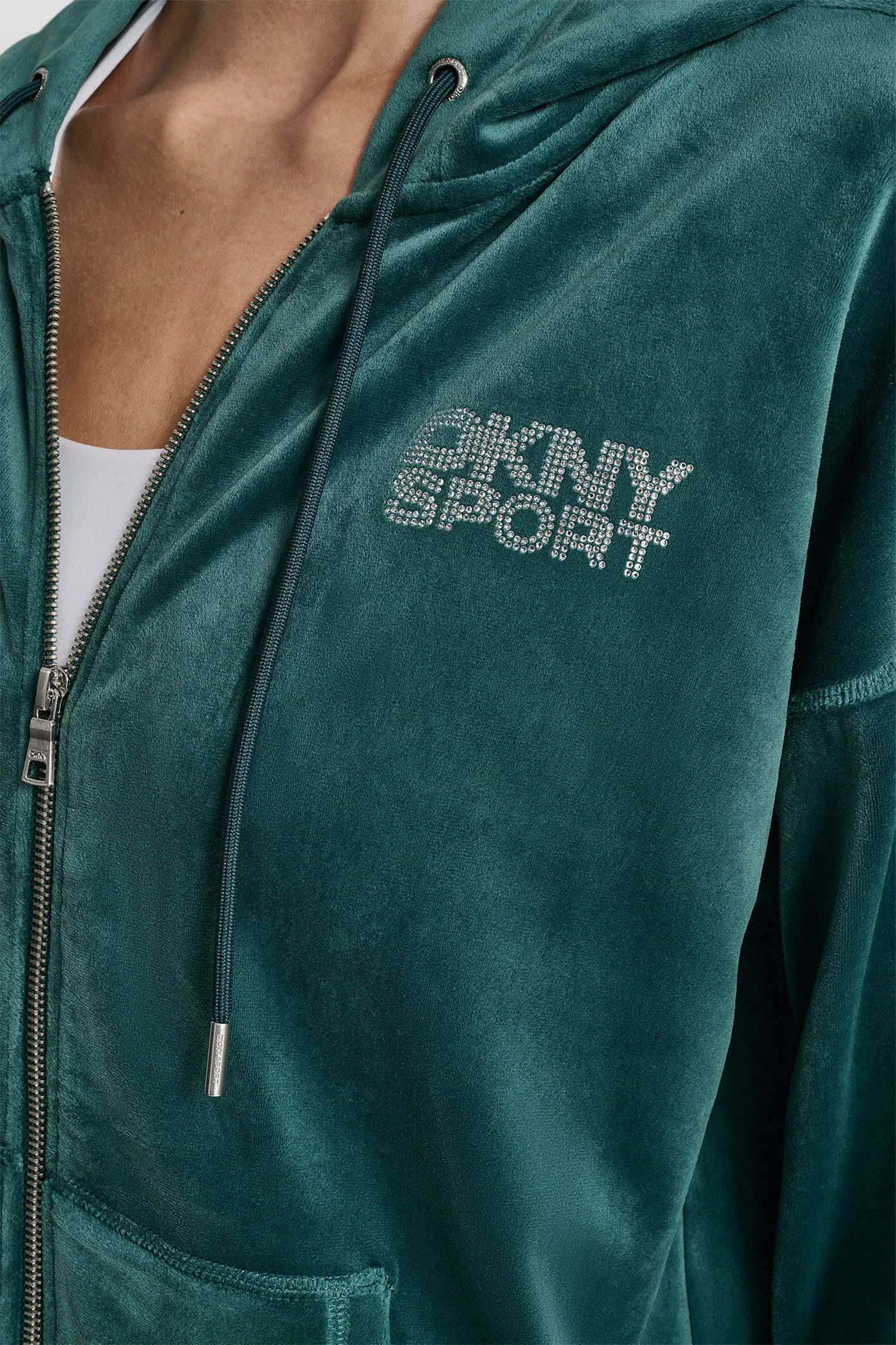 VELOUR RHINESTONE LOGO FULL ZIP HOODIE sold by DKNY product image thumbnail 5