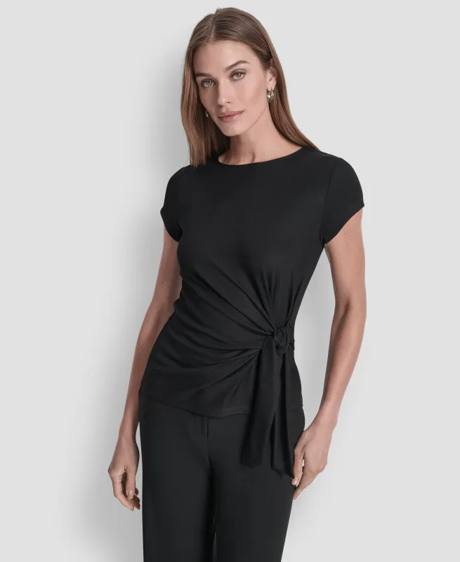 SIDE KNOT FRONT TIE BLOUSE made by DKNY