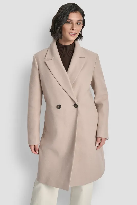 DOUBLE BREASTED FAUX WOOL COAT sold by DKNY