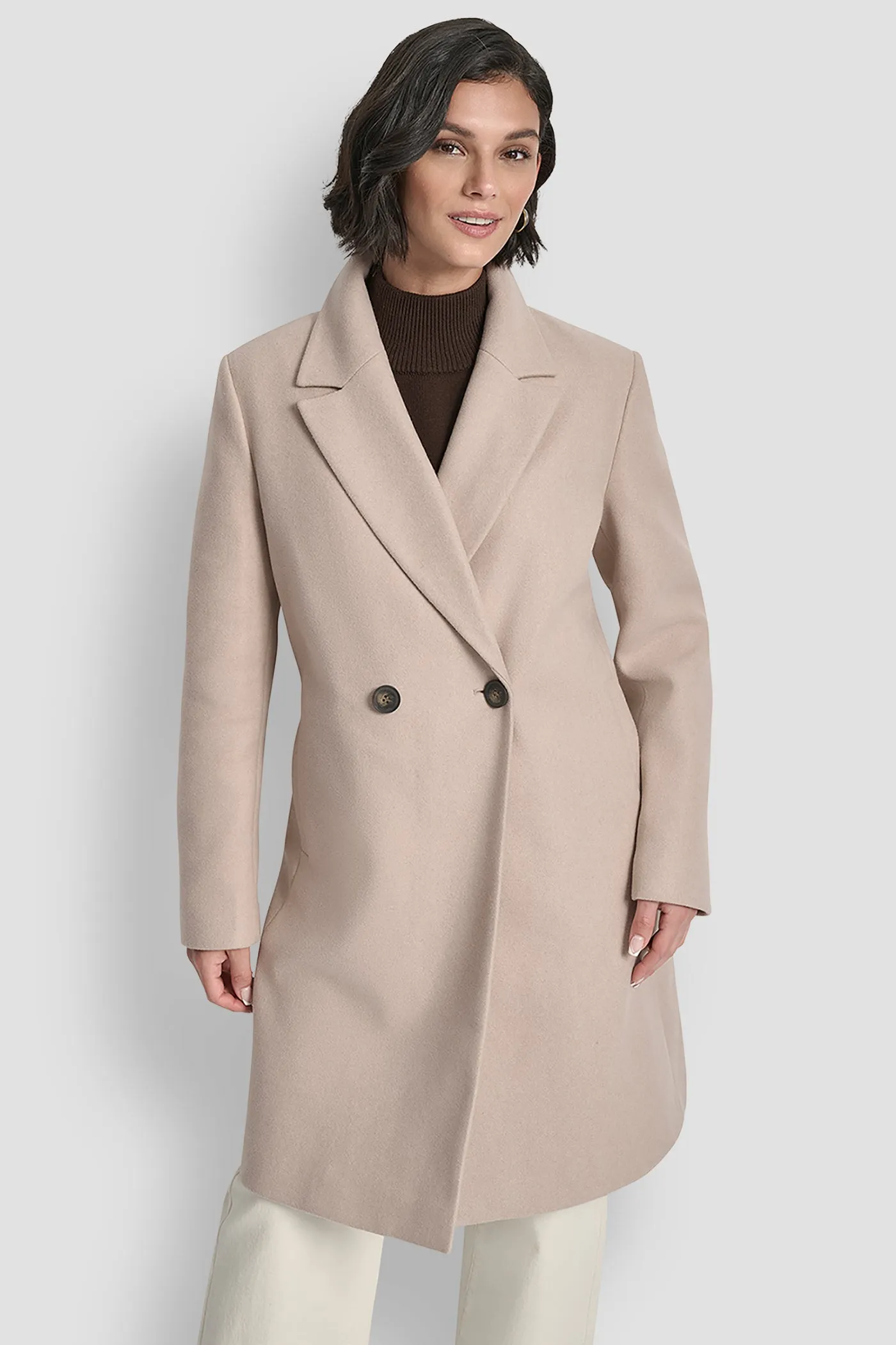 DOUBLE BREASTED FAUX WOOL COAT sold by DKNY
