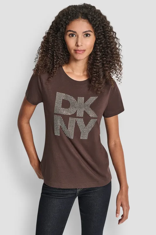 DKNY STACKED RHINESTONE LOGO TEE sold by DKNY