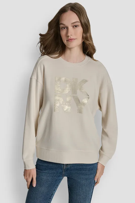DISTRESSED DKNY FOIL LOGO SWEATSHIRT sold by DKNY