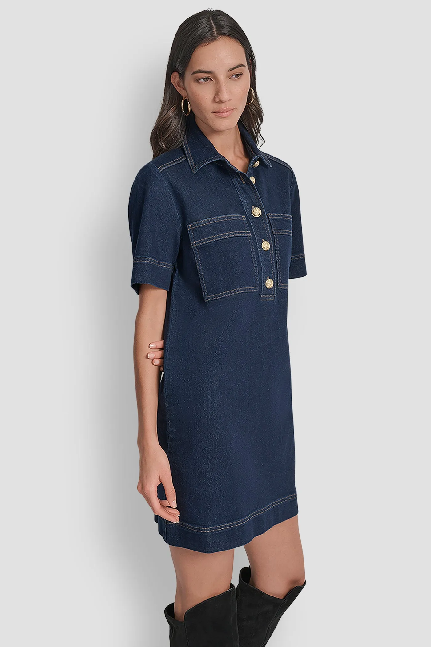 DENIM MINI SHIFT DRESS sold by DKNY product image thumbnail 3