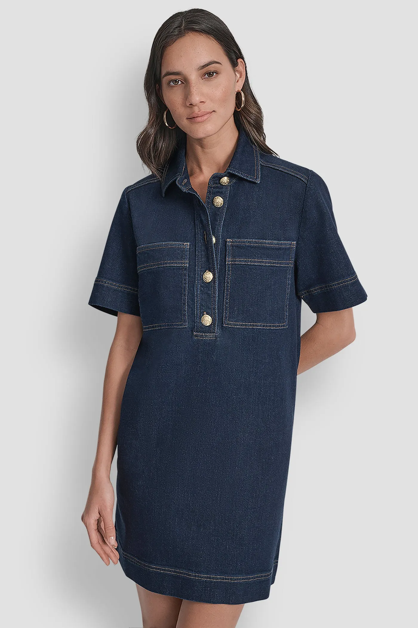 DENIM MINI SHIFT DRESS sold by DKNY