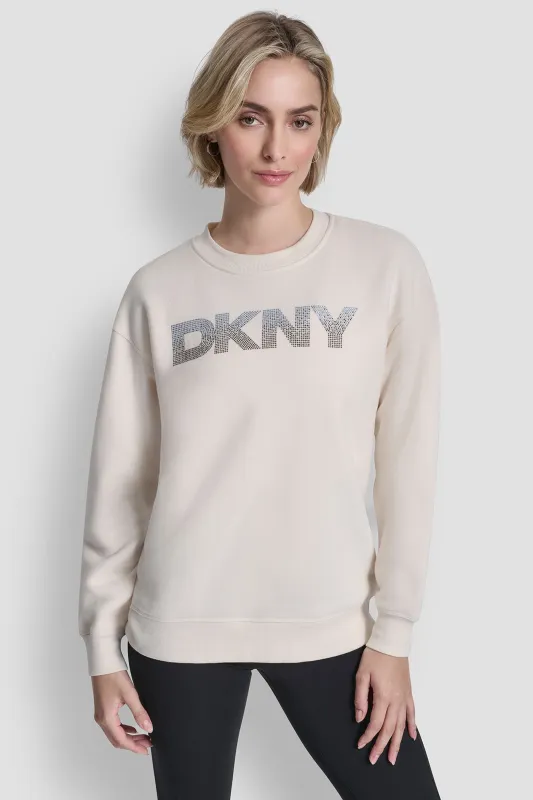 OMBRE RHINESTONE LOGO CREW NECK PULLOVER sold by DKNY