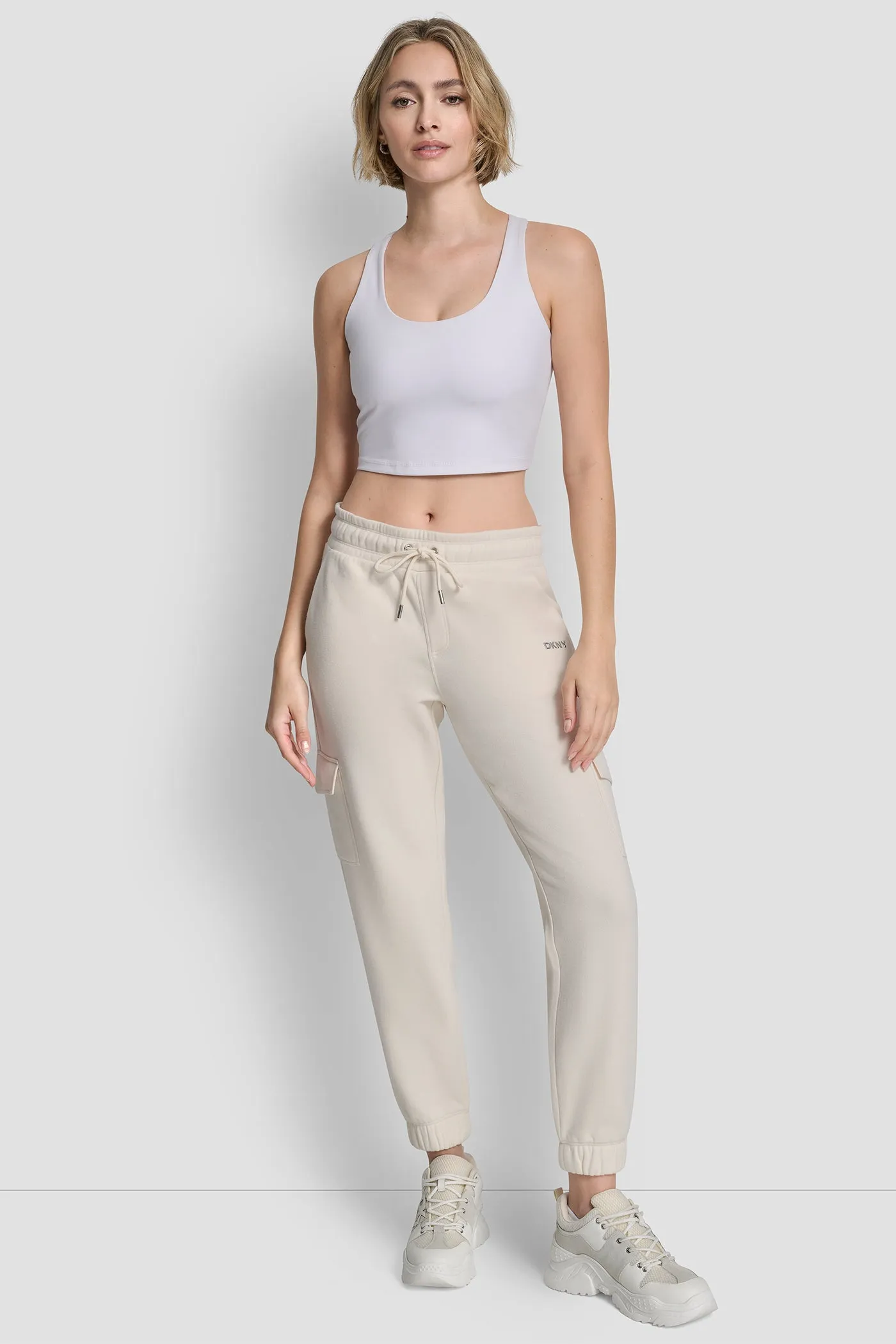 METALLIC BUBBLE LOGO SLIM FIT FLEECE CARGO JOGGER sold by DKNY