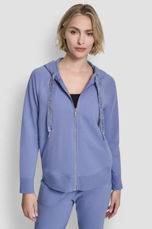 TWO TONE LOGO DRAWCORD ZIP HOODIE sold by DKNY