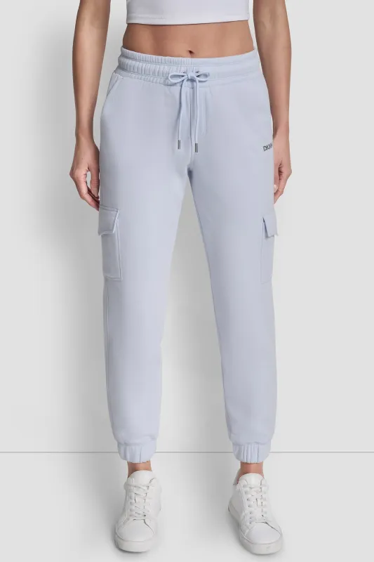 METALLIC BUBBLE LOGO SLIM FIT FLEECE CARGO JOGGER sold by DKNY
