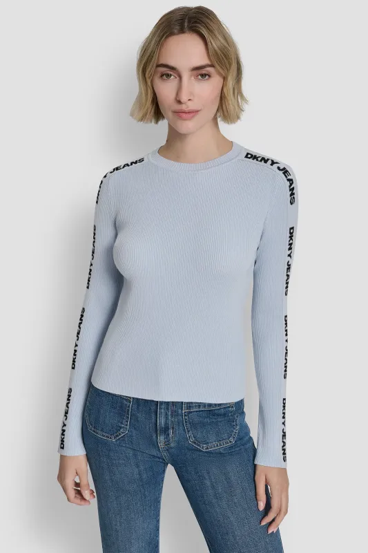 LONG SLEEVE LOGO TRIM SWEATER sold by DKNY