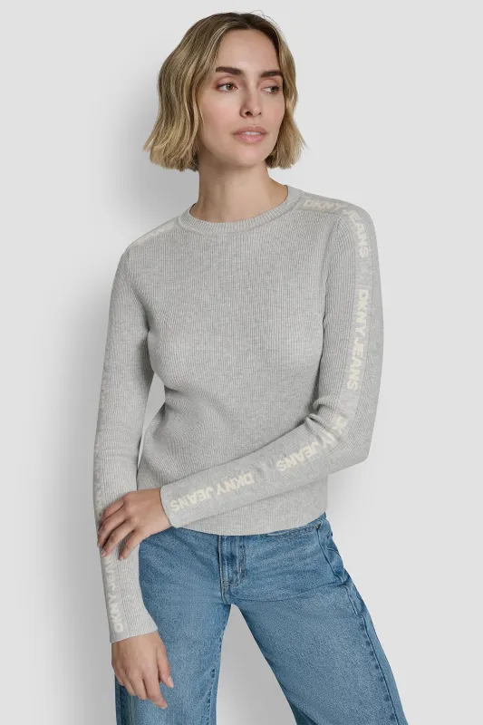 LONG SLEEVE LOGO TRIM SWEATER sold by DKNY