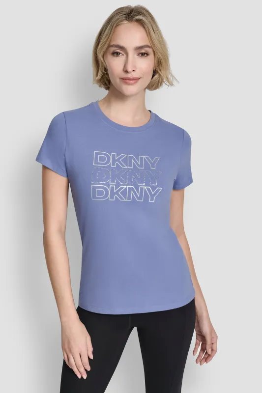 TRIPLE RHINESTONE FOIL LOGO TEE sold by DKNY