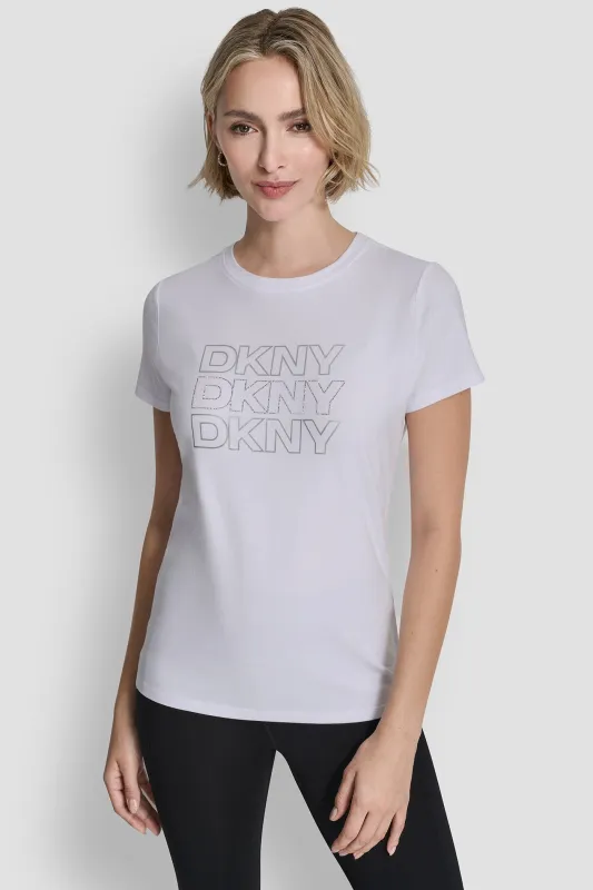 TRIPLE RHINESTONE FOIL LOGO TEE sold by DKNY