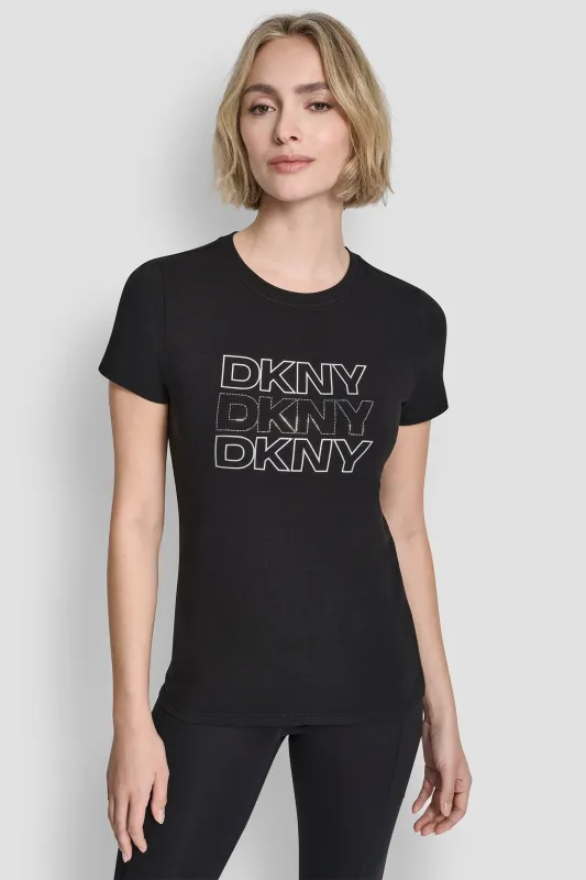 TRIPLE RHINESTONE FOIL LOGO TEE sold by DKNY