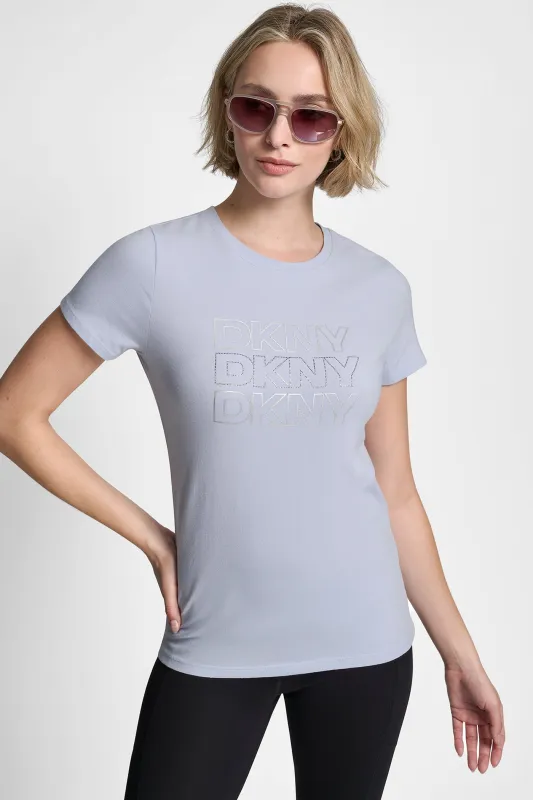 TRIPLE RHINESTONE FOIL LOGO TEE made by DKNY