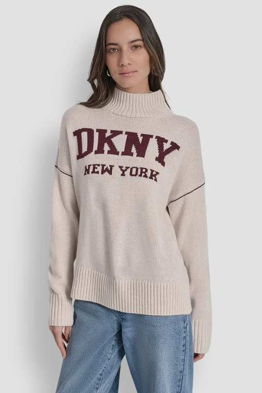 LOGO INTARSIA MOCK-NECK SWEATER sold by DKNY