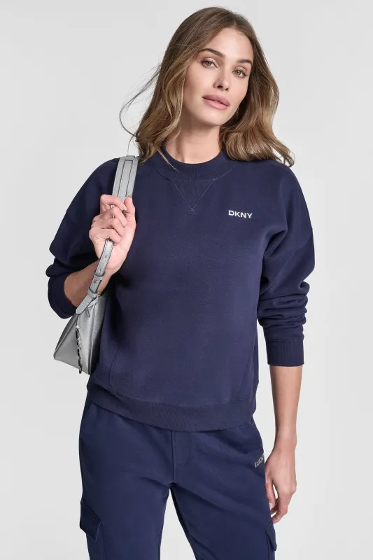 METALLIC BUBBLE LOGO FLEECE PULLOVER sold by DKNY
