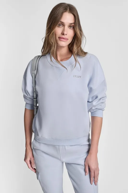 METALLIC BUBBLE LOGO FLEECE PULLOVER sold by DKNY