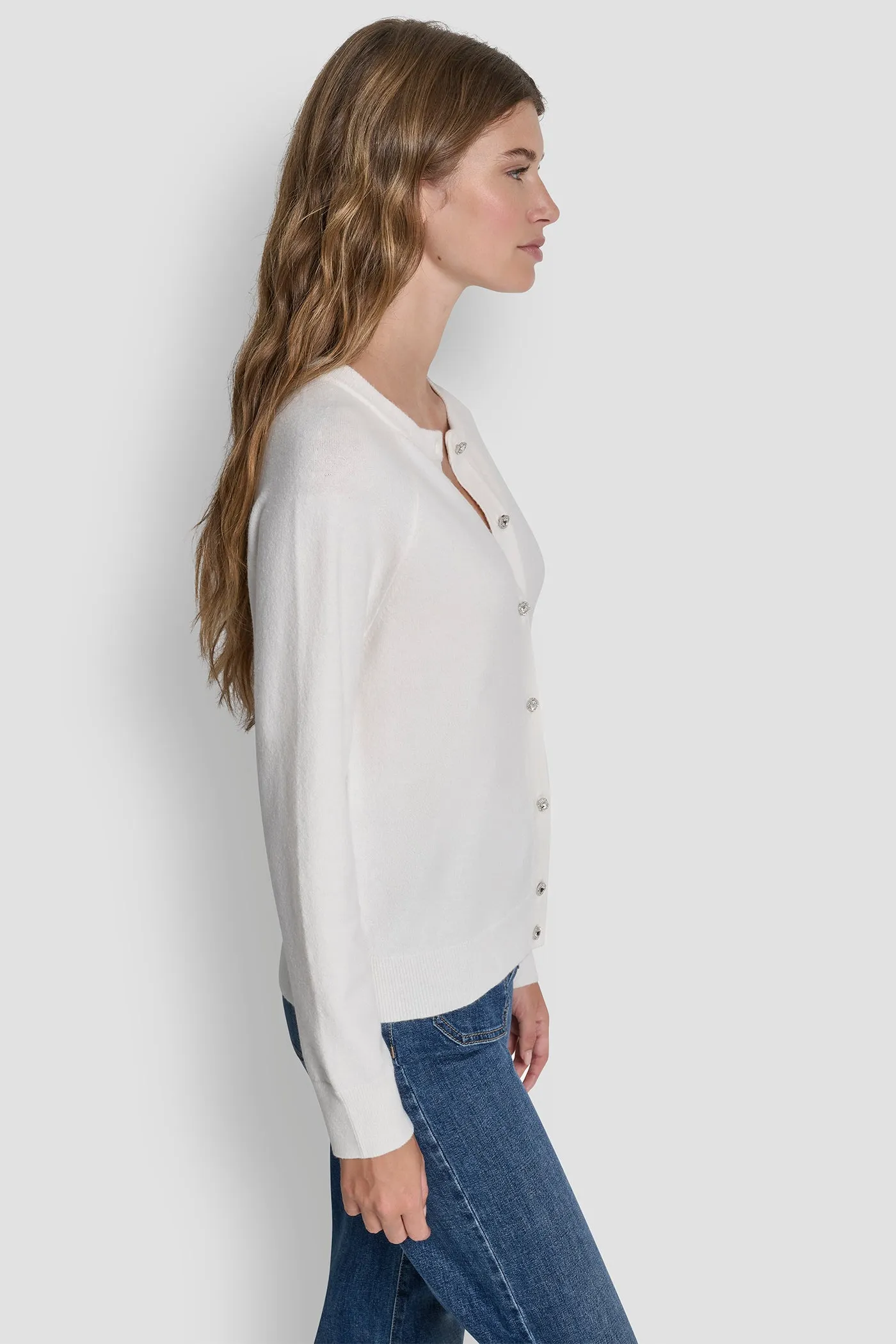 LONG SLEEVE CARDIGAN W RHINESTONE BUTTONS sold by DKNY product image thumbnail 3