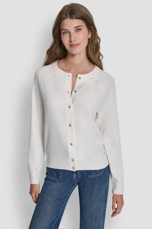 LONG SLEEVE CARDIGAN W RHINESTONE BUTTONS sold by DKNY
